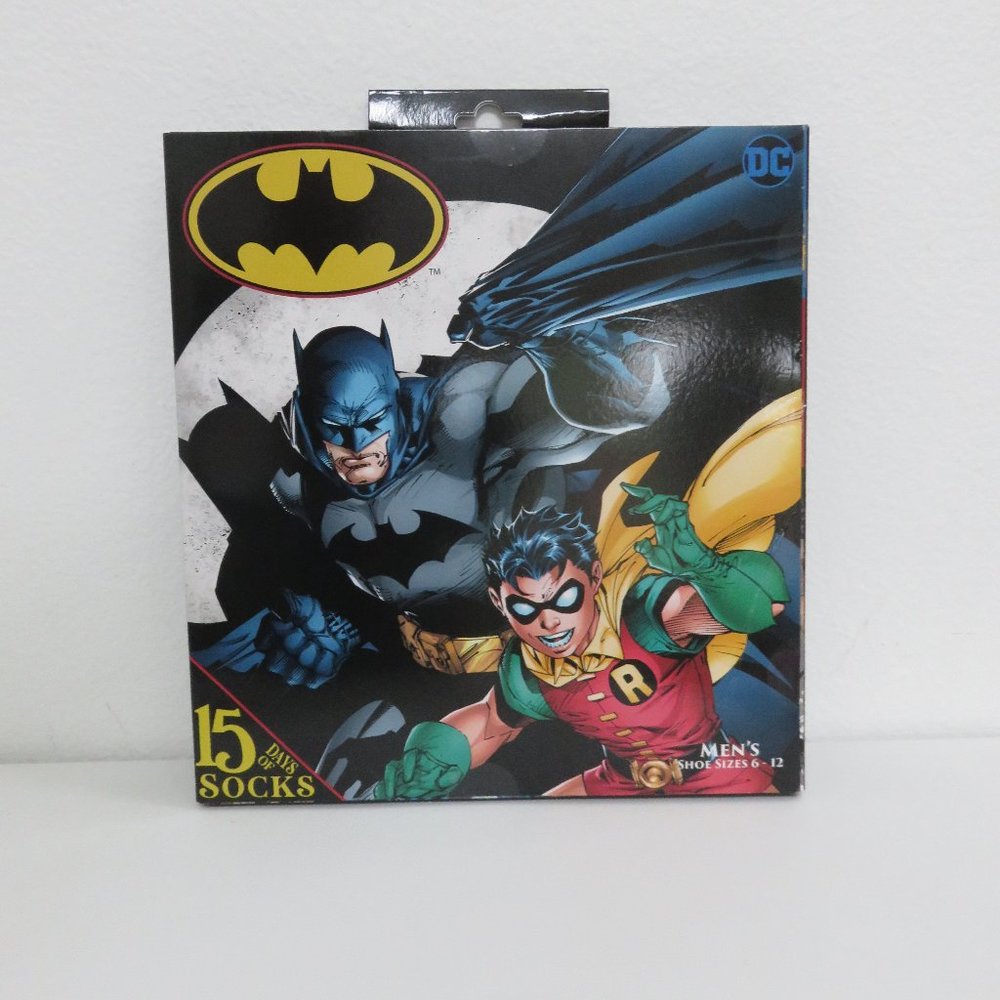 (#145)  Men's DC Comics Batman 15 Days Of Socks Fits Shoe Sizes 6-12